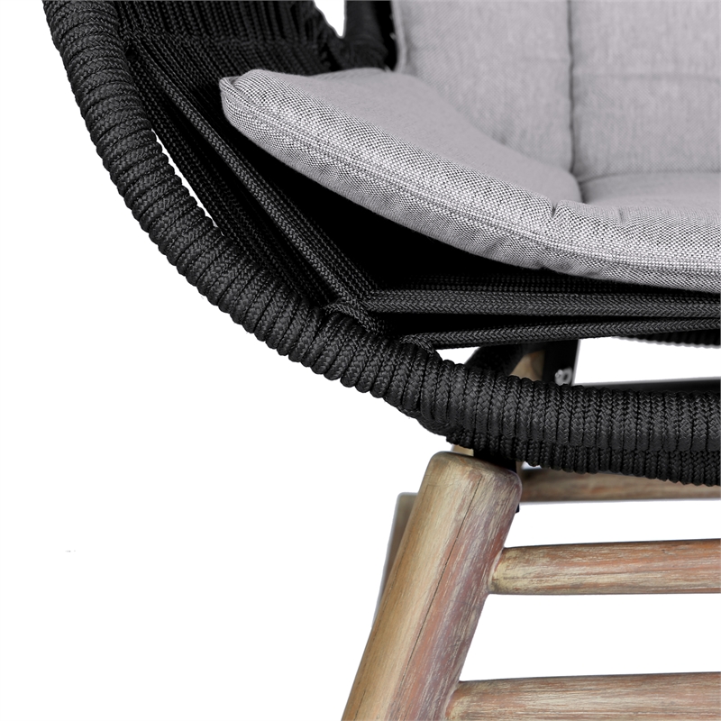 Armen Living Fanny Wood & Rope Outdoor Patio Rocking Chair in Natural/Charcoal