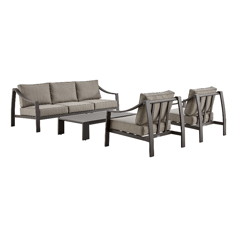 Armen Living Mongo 4-Piece Aluminum Outdoor Patio Furniture Set in Brown/Beige