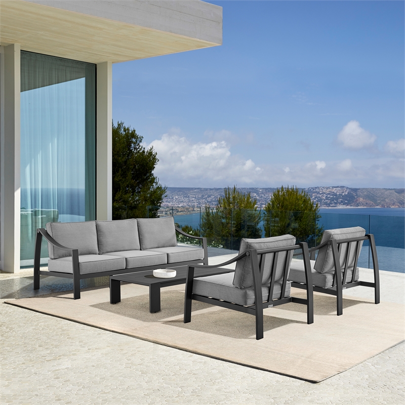 Armen Living Mongo 4-Piece Aluminum Outdoor Patio Furniture Set in Black/Gray