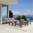 Armen Living Mongo 4-Piece Aluminum Outdoor Patio Furniture Set in Black/Gray