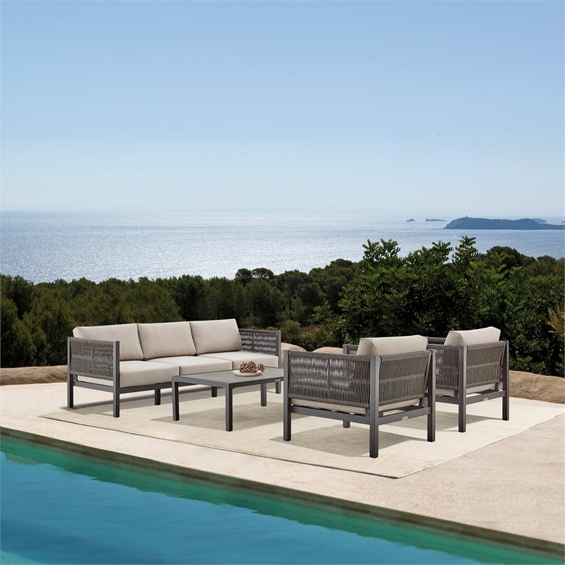 Armen Living Cuffay 4-Piece Fabric Outdoor Patio Furniture Set in Brown
