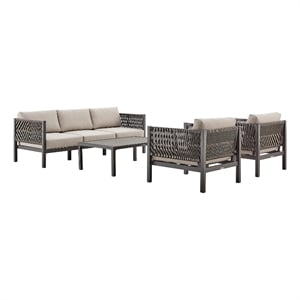 cuffay 4 piece outdoor patio furniture set in brownand rope with