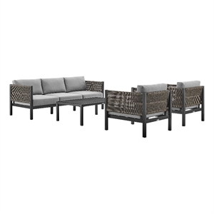 cuffay 4 piece outdoor patio furniture set in blackand rope with grey
