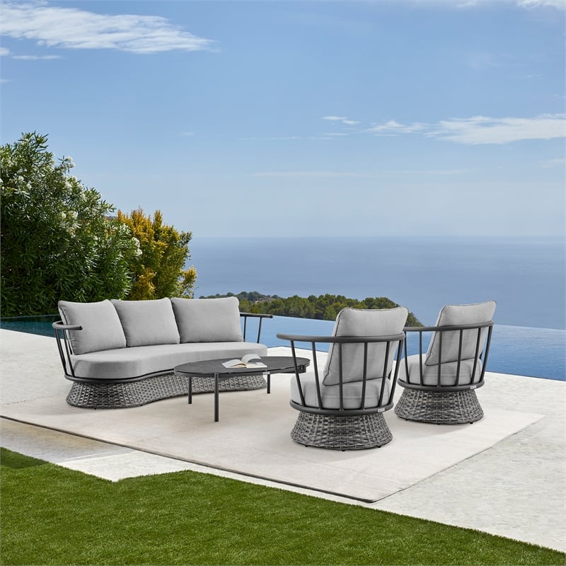 Armen Living Monk 4-Piece Fabric/Aluminum Outdoor Patio Furniture Set in Gray