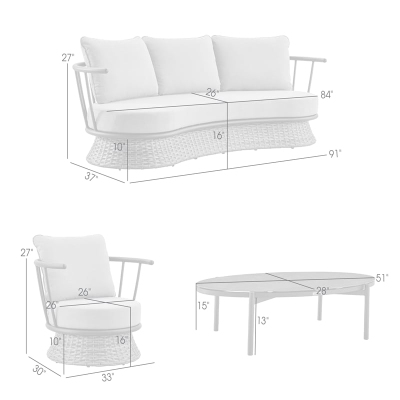 Armen Living Monk 4-Piece Fabric/Aluminum Outdoor Patio Furniture Set in Gray