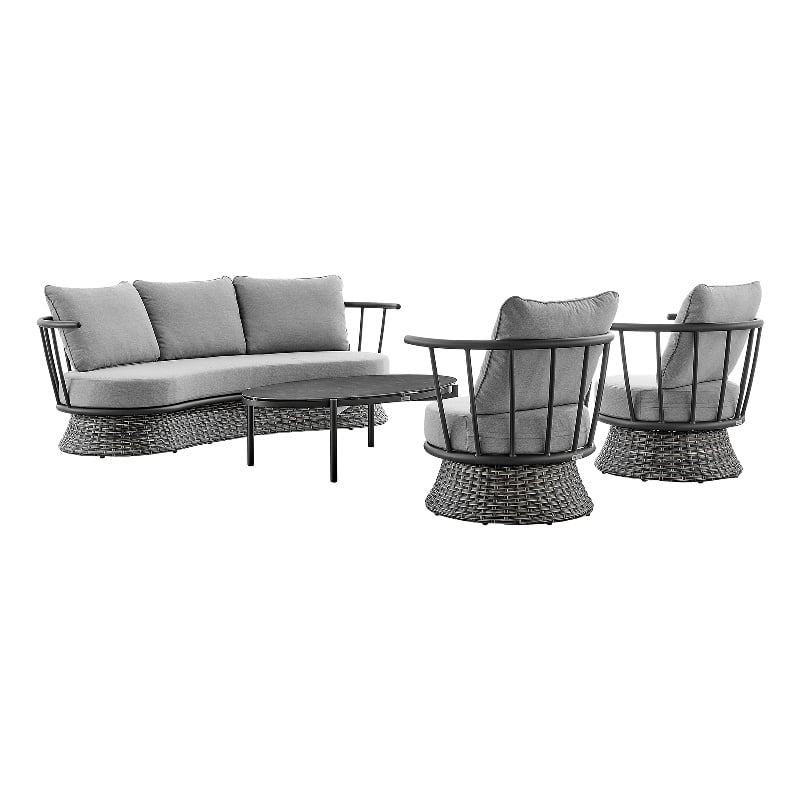 Armen Living Monk 4-Piece Fabric/Aluminum Outdoor Patio Furniture Set in Gray