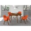 Armen Living Arcadia and Renzo 5-Piece Fabric & Wood Dining Set in Walnut/Orange