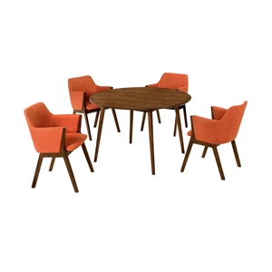 Armen Living Arcadia and Renzo 5-Piece Fabric & Wood Dining Set in Walnut/Orange