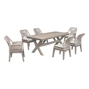 costa 7 piece patio outdoor dining set in grey acacia wood and rope