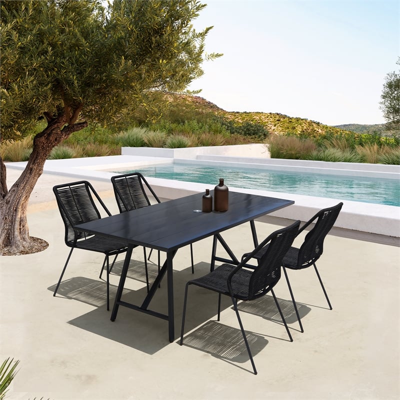 Armen Living Koala and Clip 5-Piece Wood/Metal Dining Set in Dark Wood/Black