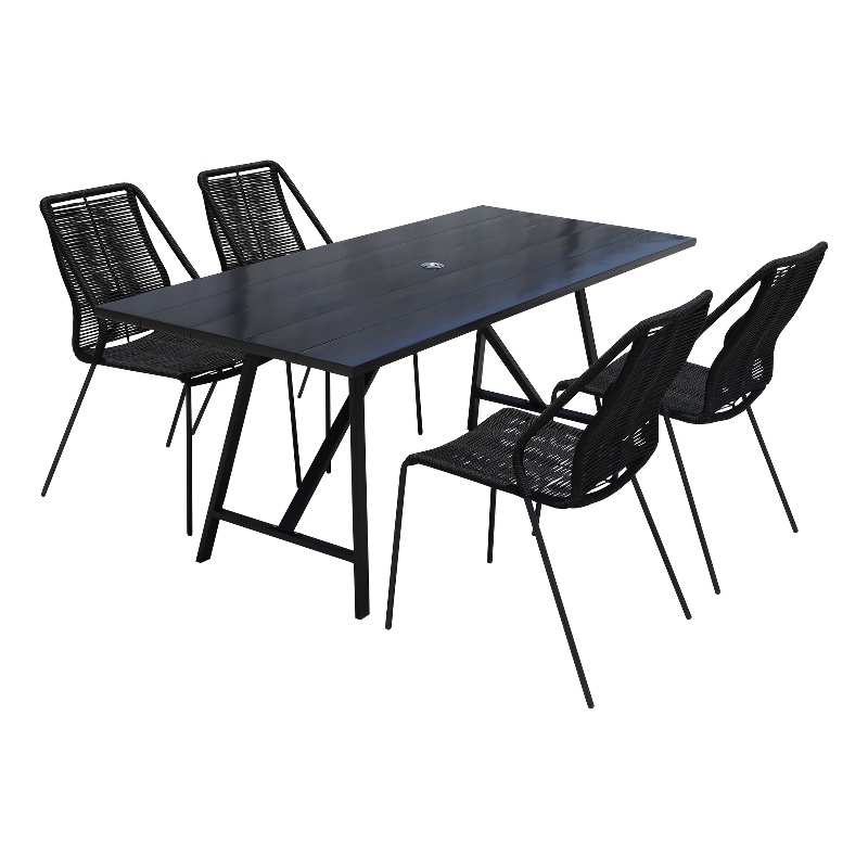 Armen Living Koala and Clip 5-Piece Wood/Metal Dining Set in Dark Wood/Black