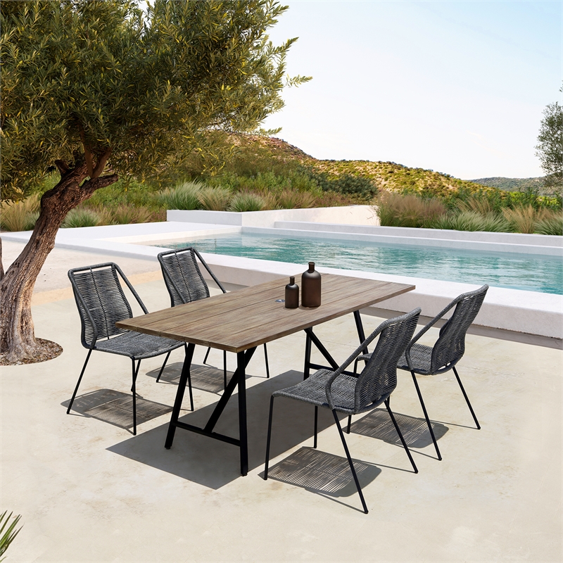 Armen Living Koala and Shasta 5-Piece Wood & Fabric Dining Set in Gray/Brown
