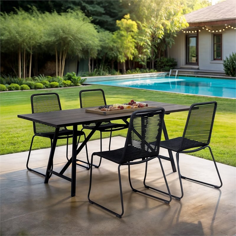 Armen Living Koala and Shasta 5-Piece Wood Dining Set in Dark Wood/Black