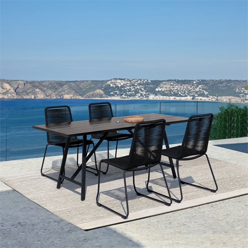 Armen Living Koala and Shasta 5-Piece Wood Dining Set in Dark Wood/Black