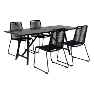 koala and shasta 5 piece dining set in dark eucalyptus and metal with black rope