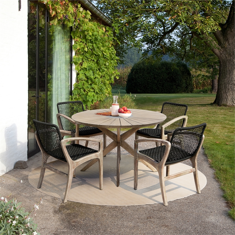 Armen Living Sachi and Brighton 5-Piece Wood Dining Set in Natural/Charcoal