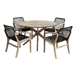 sachi and brighton 5 piece dining set in light eucalyptus wood charcoal rope