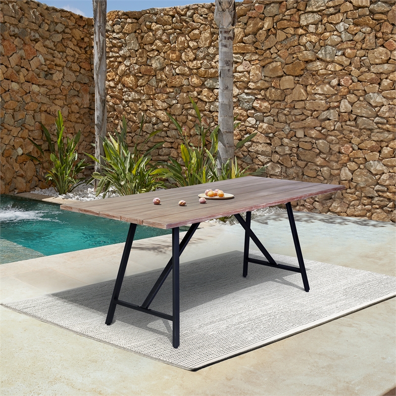 Armen Living Koala Rectangle Wood/Metal Outdoor Dining Table in Natural/Black