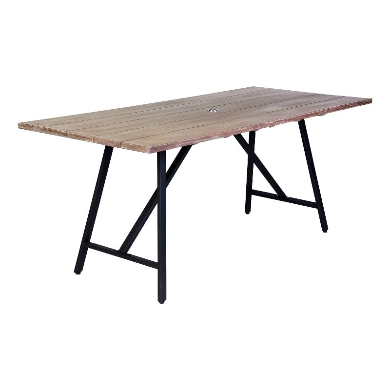 Armen Living Koala Rectangle Wood/Metal Outdoor Dining Table in Natural/Black