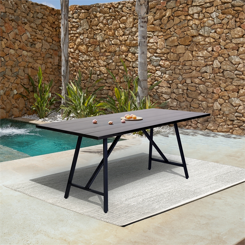 Armen Living Koala Rectangle Wood/Metal Outdoor Dining Table in Dark Wood/Black