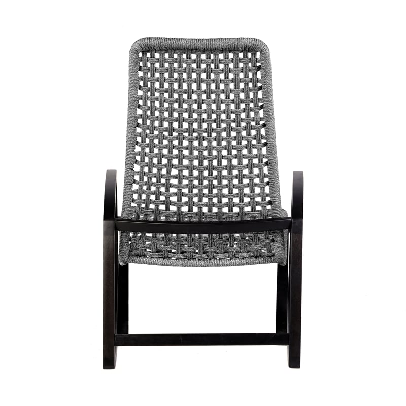 Armen Living Sequoia Wood & Rope Outdoor Patio Rocking Chair in Dark Wood/Gray