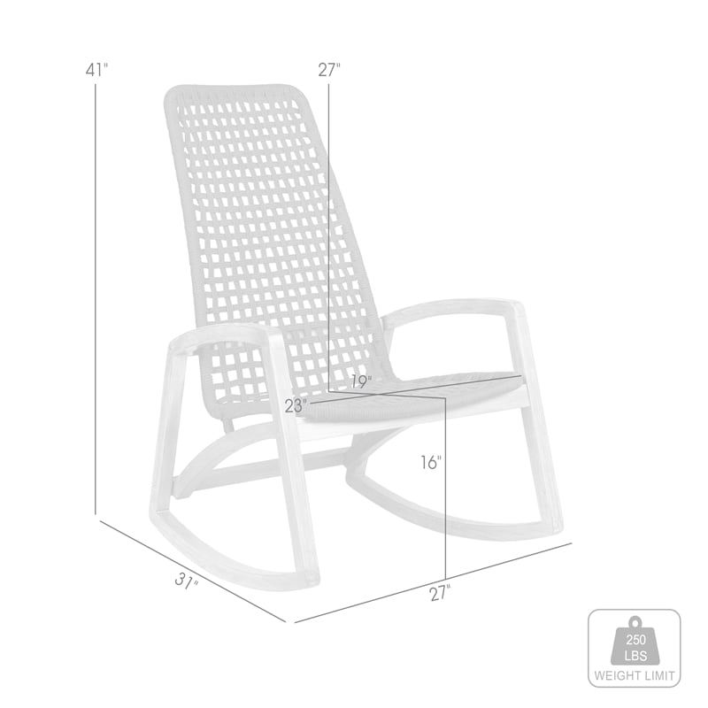 Armen Living Sequoia Wood & Rope Outdoor Patio Rocking Chair in Dark Wood/Gray