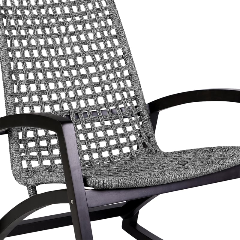 Armen Living Sequoia Wood & Rope Outdoor Patio Rocking Chair in Dark Wood/Gray