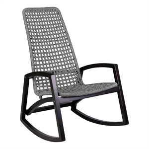 sequoia outdoor patio rocking chair in dark eucalyptus wood and grey rope
