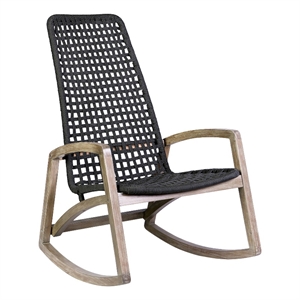 sequoia outdoor patio rocking chair in light eucalyptus wood and charoal rope