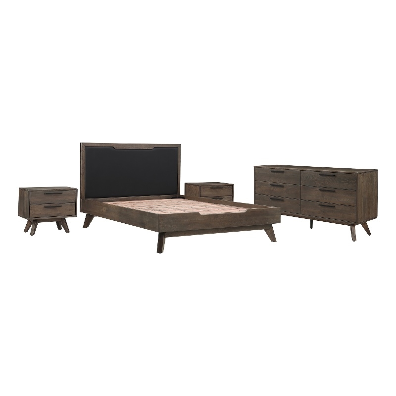 Armen Living Astoria 4-Piece Modern Wood Queen Bedroom Set in Dark Brown