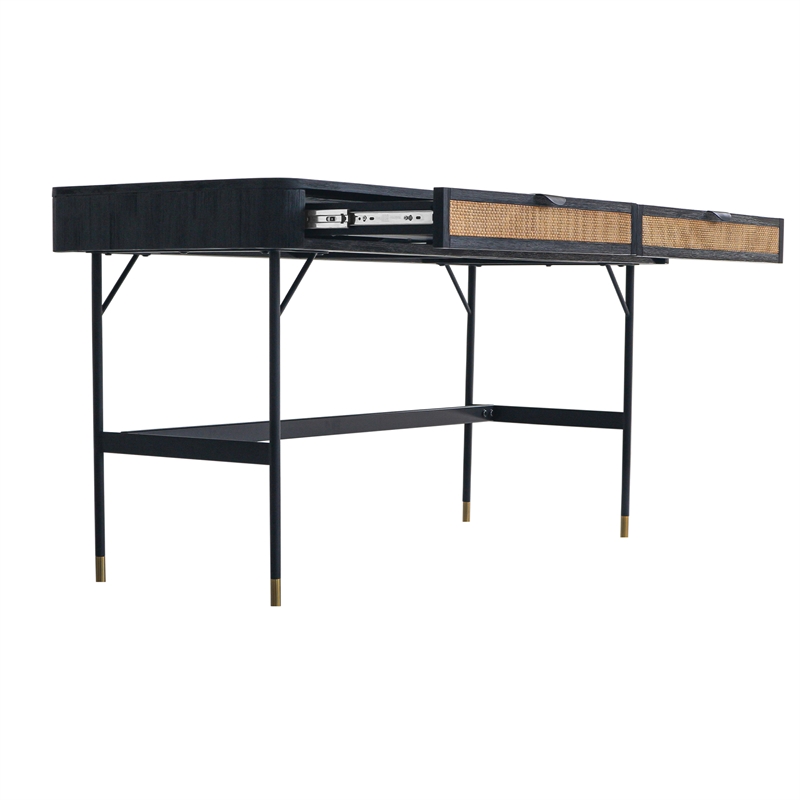 Saratoga 2 Drawer Desk in Black Acacia with Rattan