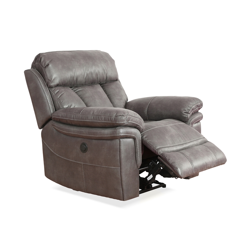 Armen Living Estelle Modern Fabric Power Recliner Chair in Brown