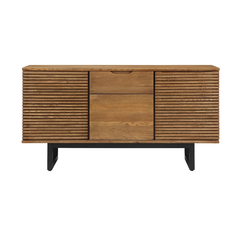 Armen Living Aldo 3-Door Modern Wood Sideboard Buffet Cabinet in Brown/Black