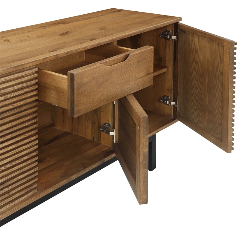Armen Living Aldo 3-Door Modern Wood Sideboard Buffet Cabinet in Brown/Black