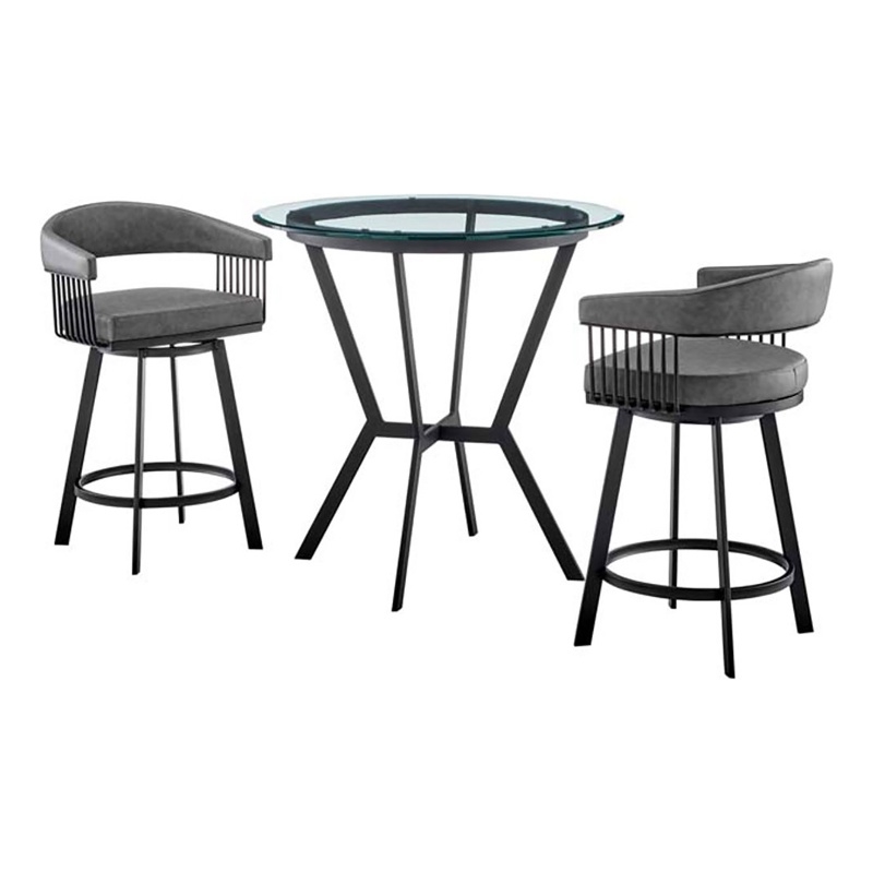 Armen Living Naomi and Chelsea 3-Piece Faux Leather Dining Set in Gray/Black