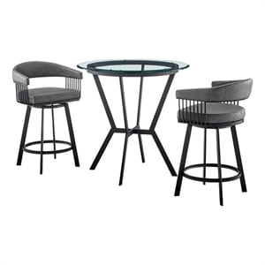 Armen Living Naomi and Chelsea 3-Piece Faux Leather Dining Set in Gray/Black