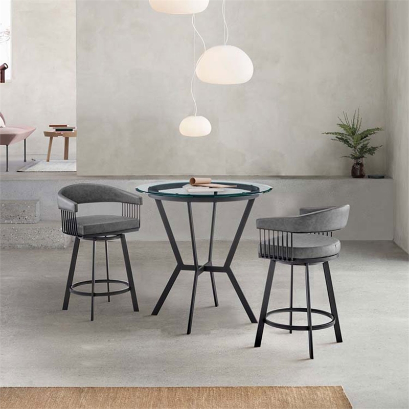 Armen Living Naomi and Chelsea 3-Piece Faux Leather Dining Set in Gray/Black