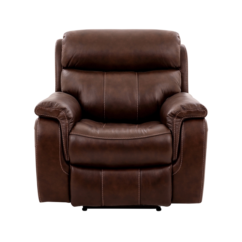 Armen Living Montague Leather Recliner with Power Headrest & Lumbar in Brown