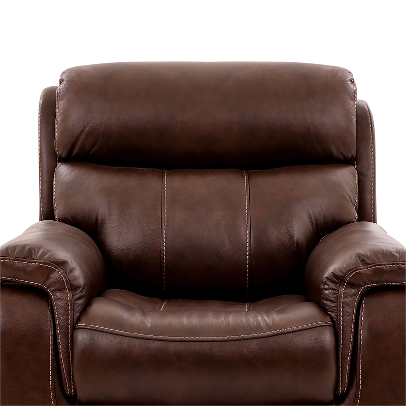 Armen Living Montague Leather Recliner with Power Headrest & Lumbar in Brown