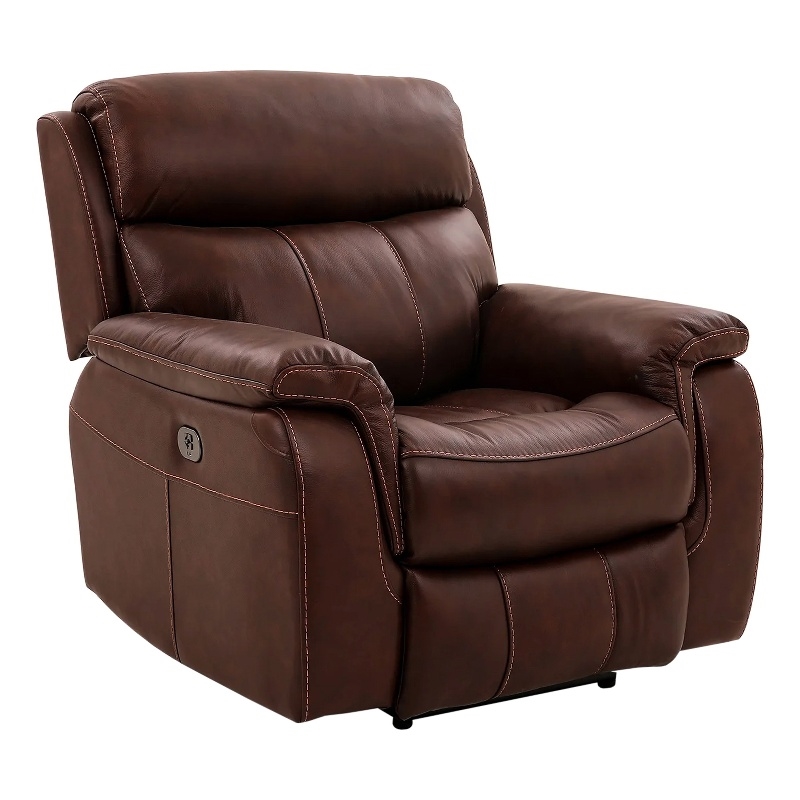 Armen Living Montague Leather Recliner with Power Headrest & Lumbar in Brown