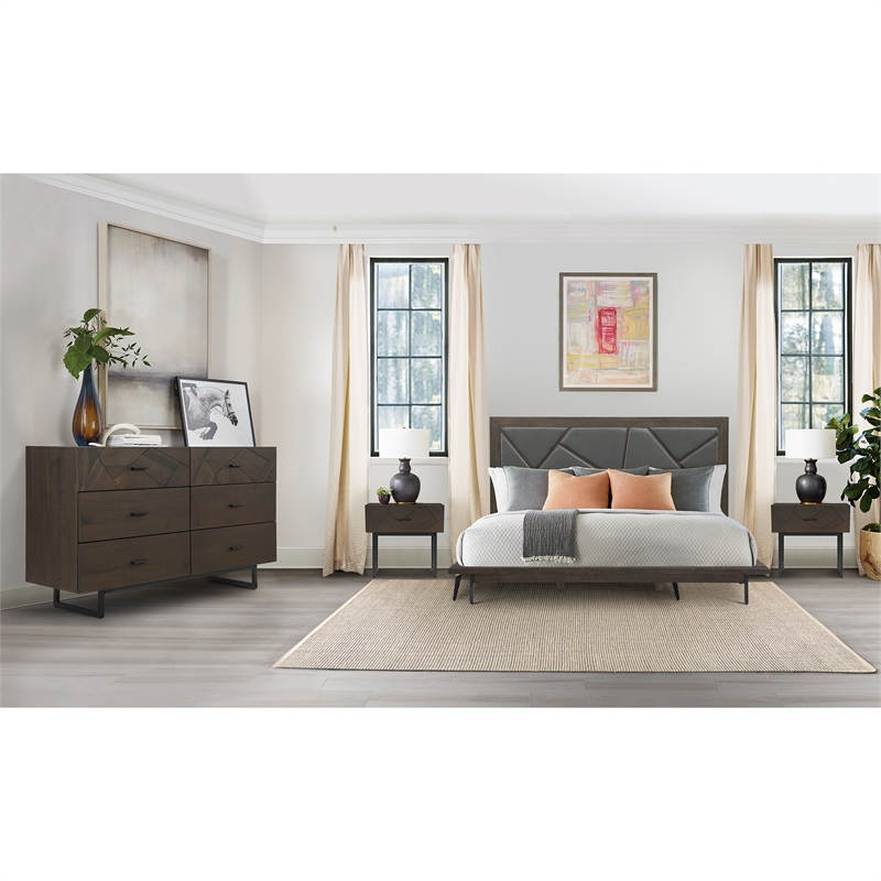 Armen Living Marquis 4-Piece Wood Queen Platform Bedroom Set in Oak/Gray