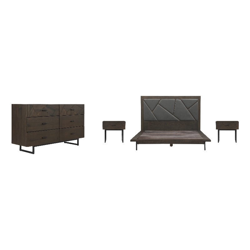 Armen Living Marquis 4-Piece Wood Queen Platform Bedroom Set in Oak/Gray