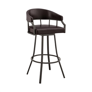 Armen Living Palmdale 30&quot Faux Leather Swivel Bar Stool in Brown/Java