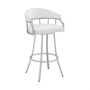 Armen Living Palmdale 30&quot Faux Leather Swivel Bar Stool in White/Steel