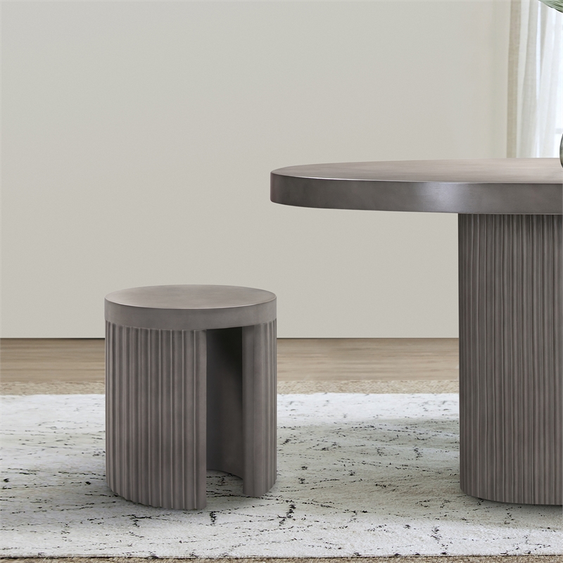 Wave Round Indoor or Outdoor Accent Stool End Table in Gray Concrete