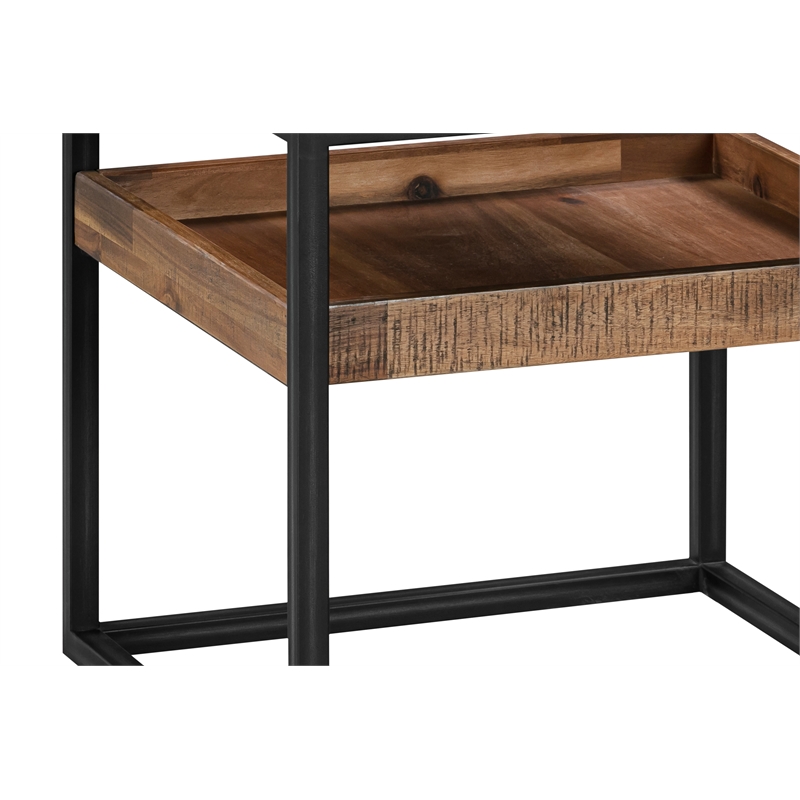Ludgate Square End Table with Shelf in Acacia and Black Metal