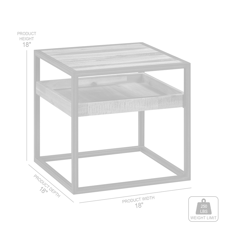 Ludgate Square End Table with Shelf in Acacia and Black Metal