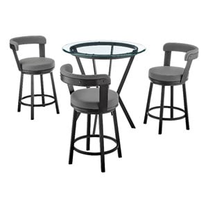 Armen Living Naomi Bryant 4PC Modern Metal/Faux Leather Dining Set in Gray/Black