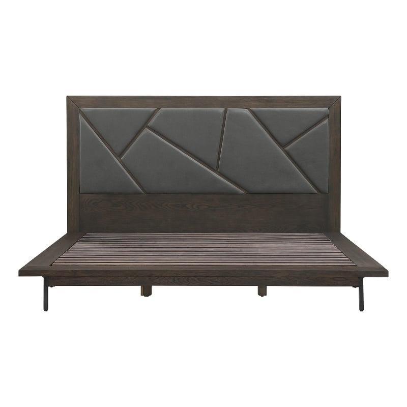 Armen Living Marquis King Size Oak Wood Platform Bed in Oak/Gray