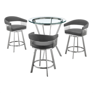 Armen Living Naomi and Chelsea 4-Piece Stainless Steel Dining Set in Gray/Silver